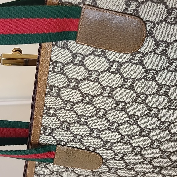 GUCCI PLUS VINTAGE 70'S ZIPPER TOP TOTE/COATED CANVAS/WEB SHERRY/EXCELLENT COND - Picture 11 of 17